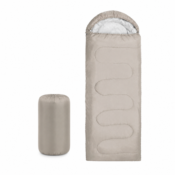 210 x 75cm Beige Portable Envelope Camping Sleeping Bag 1.3kg Thickened Warm Sleeping Bag with Carry Bag, Convertible Blanket Design & 4 Seasons Cold Weather or Warm for Hiking Travel Indoor Outdoor Use