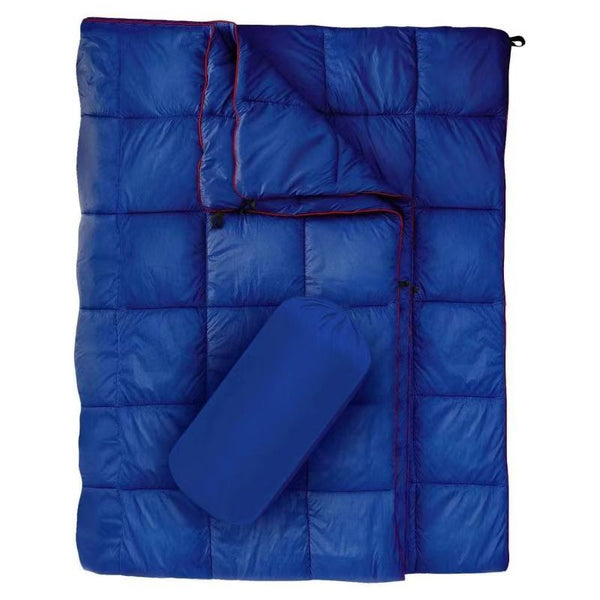 200x140cm Blue Large Outdoor Camping Down Cotton Wearable Warmth Blanket, Quilted Poncho Shawl Throw with Storage Bag, Lightweight Warm Camping Quilt for Camping Travel Home Use
