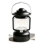 Black Vintage LED Outdoor Camping Lantern with Warm Ambient Light - 7 Lighting Modes, 24H Long Runtime, USB-C Rechargeable, Stepless Dimming and Hanging Tent Light