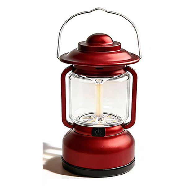 Red Vintage LED Outdoor Camping Lantern with Warm Ambient Light - 7 Lighting Modes, 24H Long Runtime, USB-C Rechargeable, Stepless Dimming and Hanging Tent Light