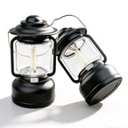 2PCS Black Vintage LED Outdoor Camping Lantern with Warm Ambient Light - 7 Lighting Modes, 24H Long Runtime, USB-C Rechargeable, Stepless Dimming and Hanging Tent Light