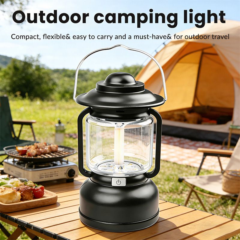 2PCS Red Vintage LED Outdoor Camping Lantern with Warm Ambient Light - 7 Lighting Modes, 24H Long Runtime, USB-C Rechargeable, Stepless Dimming and Hanging Tent Light