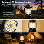 2PCS Red Vintage LED Outdoor Camping Lantern with Warm Ambient Light - 7 Lighting Modes, 24H Long Runtime, USB-C Rechargeable, Stepless Dimming and Hanging Tent Light