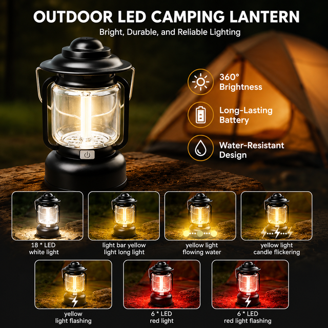 2PCS Red Vintage LED Outdoor Camping Lantern with Warm Ambient Light - 7 Lighting Modes, 24H Long Runtime, USB-C Rechargeable, Stepless Dimming and Hanging Tent Light