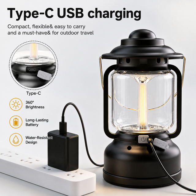 2PCS Red Vintage LED Outdoor Camping Lantern with Warm Ambient Light - 7 Lighting Modes, 24H Long Runtime, USB-C Rechargeable, Stepless Dimming and Hanging Tent Light