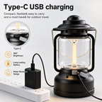 2PCS Red Vintage LED Outdoor Camping Lantern with Warm Ambient Light - 7 Lighting Modes, 24H Long Runtime, USB-C Rechargeable, Stepless Dimming and Hanging Tent Light