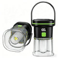 LY27 Black and Green Compact LED Camping Lantern with Spotlight and Ambient Light, USB-C Rechargeable Outdoor Emergency Tent Light - Digital Battery Display, 7 Lighting Modes, 100m Beam Range & Hanging Hook