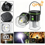 2PCS LY27 Black and Green Compact LED Camping Lantern with Spotlight and Ambient Light, USB-C Rechargeable Outdoor Emergency Tent Light - Digital Battery Display, 7 Lighting Modes, 100m Beam Range & Hanging Hook