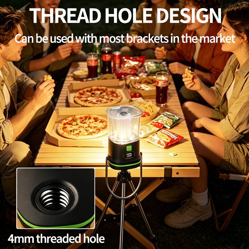 2PCS LY27 Black and Green Compact LED Camping Lantern with Spotlight and Ambient Light, USB-C Rechargeable Outdoor Emergency Tent Light - Digital Battery Display, 7 Lighting Modes, 100m Beam Range & Hanging Hook