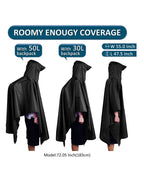 3-in-1 Blue Camping Rain Poncho / Outdoor Shelter Tarp / Ground Sheet (82.7 x 55 inch) with 2 Pairs Rain Shoe Covers - Large Backpack Coverage, Drawstring Hood and Carry Bag for Hiking Trekking Cycling Use