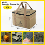 30L Collapsible Outdoor Tactical Organizer, Oxford Fabric Large Capacity Camping Gear Storage Bin with Waterproof PVC Base & Hanging Webbing for Picnic, Hiking, Camping & Kitchen Utensils, Khaki 38 x 26 x 30cm