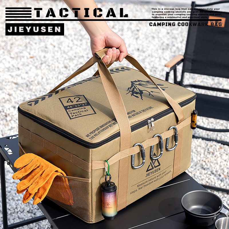 30L Collapsible Outdoor Tactical Organizer, Oxford Fabric Large Capacity Camping Gear Storage Bin with Waterproof PVC Base & Hanging Webbing for Picnic, Hiking, Camping & Kitchen Utensils, Green 38 x 26 x 30cm