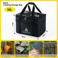 30L Collapsible Outdoor Tactical Organizer, Oxford Fabric Large Capacity Camping Gear Storage Bin with Waterproof PVC Base & Hanging Webbing for Picnic, Hiking, Camping & Kitchen Utensils, Black 38 x 26 x 30cm