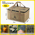 42L Collapsible Outdoor Tactical Organizer, Oxford Fabric Large Capacity Camping Gear Storage Bin with Waterproof PVC Base & Hanging Webbing for Picnic, Hiking, Camping & Kitchen Utensils, Khaki 38 x 26 x 30cm