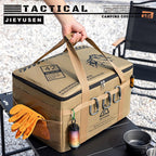 42L Collapsible Outdoor Tactical Organizer, Oxford Fabric Large Capacity Camping Gear Storage Bin with Waterproof PVC Base & Hanging Webbing for Picnic, Hiking, Camping & Kitchen Utensils, Green 38 x 26 x 30cm