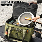 42L Collapsible Outdoor Tactical Organizer, Oxford Fabric Large Capacity Camping Gear Storage Bin with Waterproof PVC Base & Hanging Webbing for Picnic, Hiking, Camping & Kitchen Utensils, Black 48 x 27 x 33cm