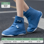 Thickened Waterproof Silicone Rain Shoe Covers with Adjustable Double Buckle Closure, Durable Non-Slip Reusable Overshoes for Men and Women Hiking Camping Daily Use, Blue White Blocking, XL Size (EU 40-42)
