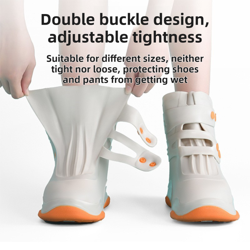Thickened Waterproof Silicone Rain Shoe Covers with Adjustable Double Buckle Closure, Durable Non-Slip Reusable Overshoes for Men and Women Hiking Camping Daily Use, Blue White Blocking, XL Size (EU 40-42)