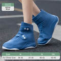 Thickened Waterproof Silicone Rain Shoe Covers with Adjustable Double Buckle Closure, Durable Non-Slip Reusable Overshoes for Men and Women Hiking Camping Daily Use, Blue White Blocking, 2XL Size (EU 43-45)