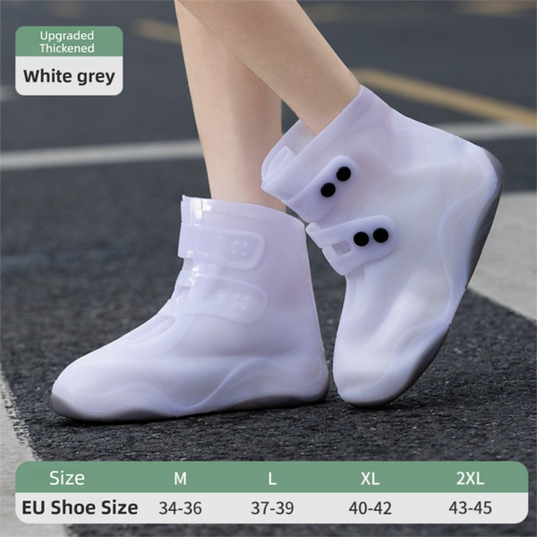 Thickened Waterproof Silicone Rain Shoe Covers with Adjustable Double Buckle Closure, Durable Non-Slip Reusable Overshoes for Men and Women Hiking Camping Daily Use, Grey White Blocking, XL Size (EU 40-42)