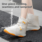 Thickened Waterproof Silicone Rain Shoe Covers and USB Powered Telescopic 3-Setting Timer Shoe Dryer Set for Rainy Season Commuting Camping Hiking Use, Reusable Non-Slip Overshoes with Double Buckle Closure, Khaki Orange Blocking, XL Size (EU 40-42)