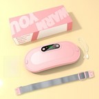 Pink Portable USB Rechargeable Graphene Heating Waist Belt with Gift Box - 4 Modes Vibrating Abdominal Massager & 3 Levels Large Area Heating Therapy Pad for Women