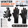 2-Piece Winter Riding Essentials Set with 8 Claw Secure Grip Bike Phone Mount and Suede Flip-Top Touchscreen Thermal Gloves – 360° Rotation Adjustment and Silicone Anti-Shock Module, Universal Handlebar Cradle for Motorcycle MTB & Road Cycling
