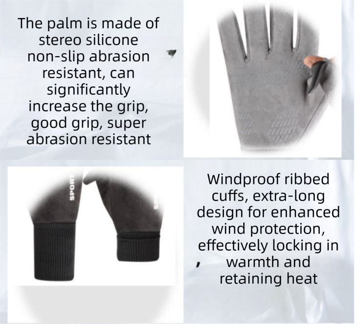 2-Piece Winter Riding Essentials Set with 8 Claw Secure Grip Bike Phone Mount and Suede Flip-Top Touchscreen Thermal Gloves – 360° Rotation Adjustment and Silicone Anti-Shock Module, Universal Handlebar Cradle for Motorcycle MTB & Road Cycling