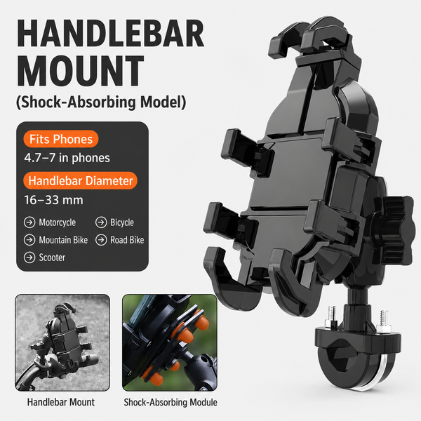 8-Claw Anti-Shock System Motorcycle Phone Mount - Black