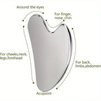 3-Piece Stainless Steel Scraping Board & Facial Massage Roller Set with Large Heart-Shaped Gua Sha Board, Gear Lip-Shaped Facial Gua Sha Plate and Round Handle Beauty Roller