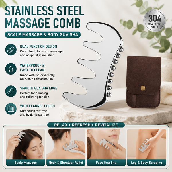 Duoble-Sided Scalp Massage Comb & Gua Sha Relaxation Tool