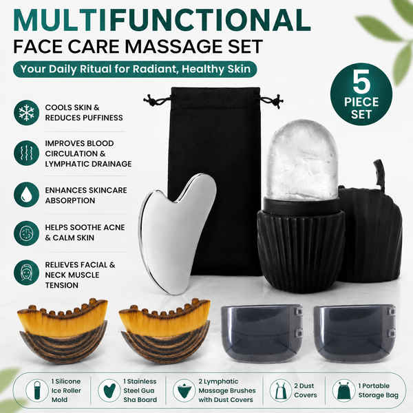 Multifunctional Skincare & Massage Kit with 80ml Black Silicone Facial Ice Roller (2 pcs)