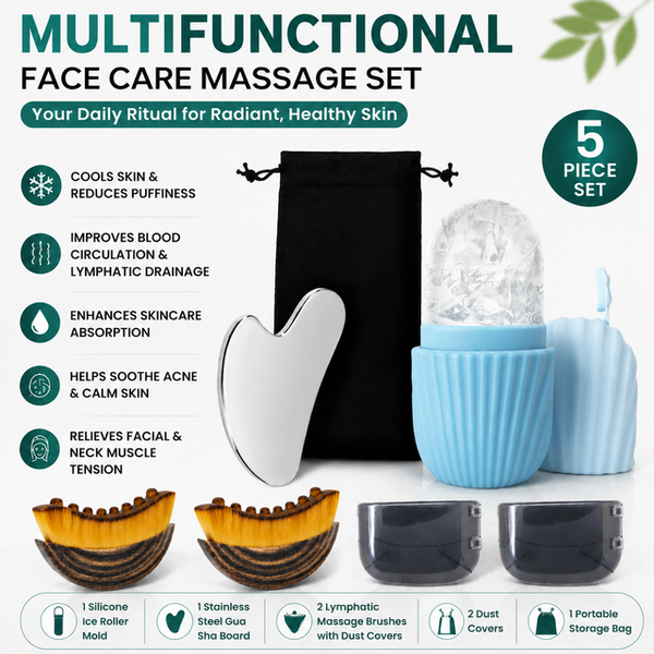 Multifunctional Skincare & Massage Kit with 80ml Blue Silicone Facial Ice Roller (2 pcs)
