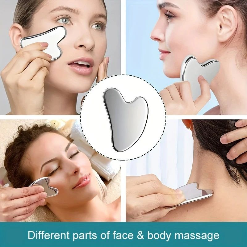 Multifunctional Skincare & Massage Kit with 80ml Blue Silicone Facial Ice Roller, Stainless Steel Heart-Shaped Gua Sha Board, 2 Pack Lymphatic Drainage Massage Brushes for Skin Cooling and Absorption Enhancing, Blood Circulation and Puffiness Reducing