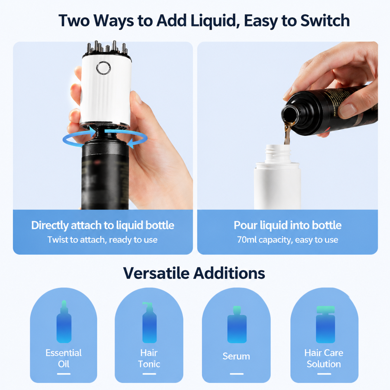 Red Light EMS Scalp Massager and Electric Hair Growth Comb with Microcurrent Vibration, 70ML Liquid Storage Bottle, LED Therapy and Precise Liquid Pump Delivery System – Hair & Scalp Care Wireless Rechargable Device