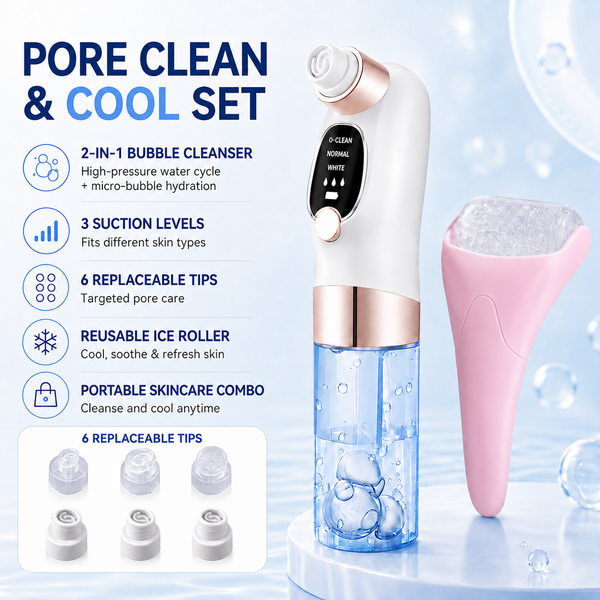 Microbubble Facial Pore Cleanser & Pink Ice Roller Set (Light Pink)