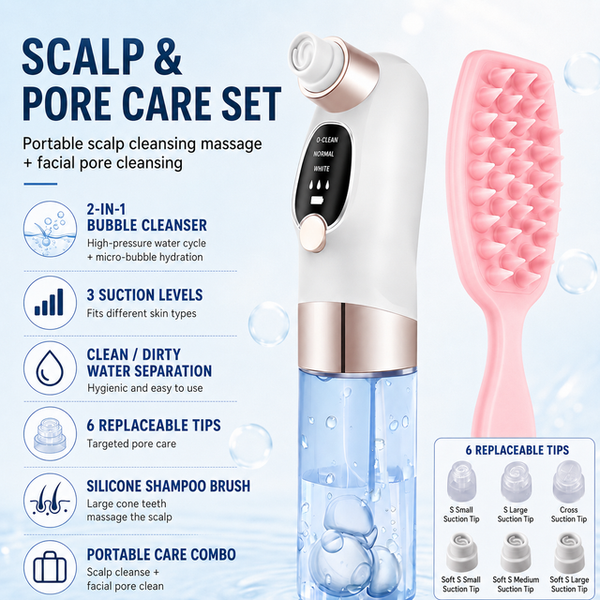 Microbubble Facial Cleanser Pink Scalp Scrubber Set (Pink)