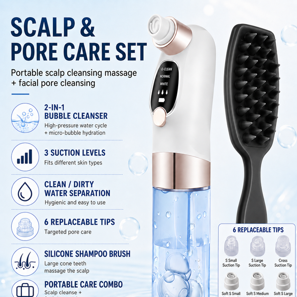 Microbubble Facial Cleanser Pink Scalp Scrubber Set (Black)