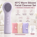Purple 45°C Constant Heating Silicone Facial Cleansing Brush and 3pcs 8-Layer Fine Foaming Nets Set - Electric Sonic Face Scrubber with Dual-Sided Cleaning Surface & 3-Speed Vibration Massage, IPX7 Waterproof Skincare Absorption and Massage Device