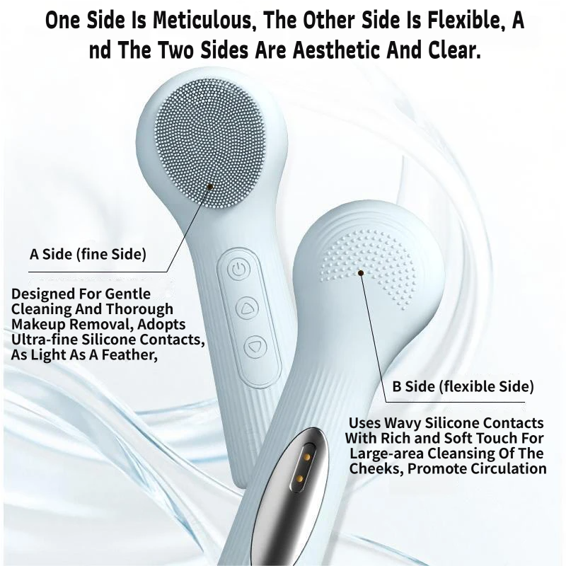 Purple 45°C Constant Heating Silicone Facial Cleansing Brush and 3pcs 8-Layer Fine Foaming Nets Set - Electric Sonic Face Scrubber with Dual-Sided Cleaning Surface & 3-Speed Vibration Massage, IPX7 Waterproof Skincare Absorption and Massage Device