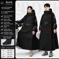 Black Full Coverage & Extended Cycling Hooded Rain Poncho with Detachable Shoe Covers, L Size – Thickened Waterproof Oxford Motorcycle Raincoat with Face-Protection Elastic Collar, Large Storage Pocket and Foldable Sleeve Cover for Men Women Outdoor Use