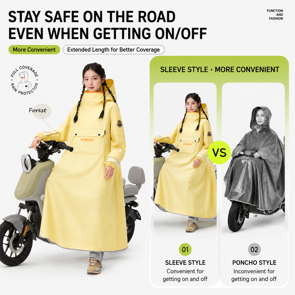 Yellow Full Coverage & Extended Cycling Hooded Rain Poncho with Detachable Shoe Covers, L Size – Thickened Waterproof Oxford Motorcycle Raincoat with Face-Protection Elastic Collar, Large Storage Pocket and Foldable Sleeve Cover for Men Women Outdoor Use