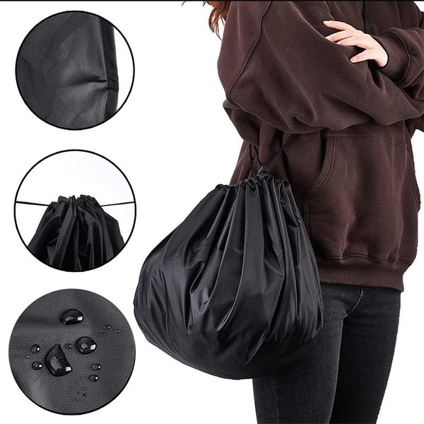 3-Piece Black Waterproof Drawstring Storage Bag and Changing Ground Mat Set for Wet Clothes – Swimwear Raincoat Storage Pouch, Dia 50CM & 90CM & 130CM, Outdoor Swimming Cycling Hiking Travel Accessories