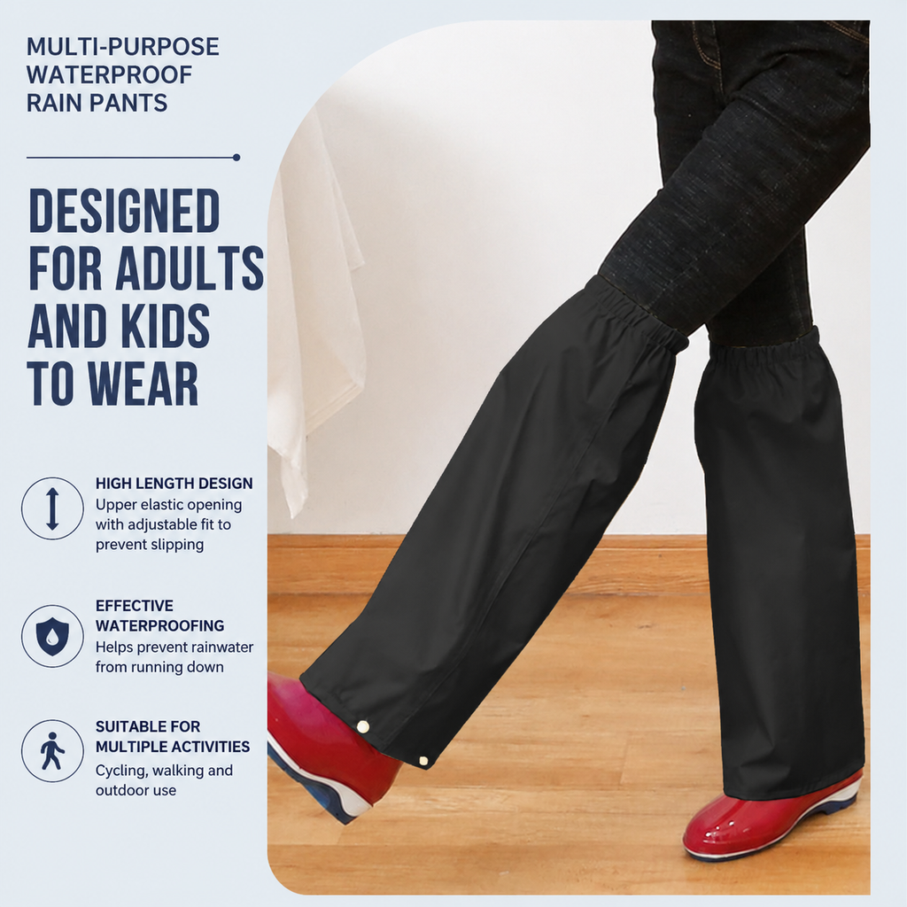 Navy Blue Waterproof Rain Leg Covers and Long Half Rain Pants, Quick Pull-On with Adjustable Elastic Top & Snap Closure Cuffs – Lightweight & Reusable, Windproof & Mudproof for Commuting, Cycling, Garden and Outdoor Activities (1 Pair 4XL)
