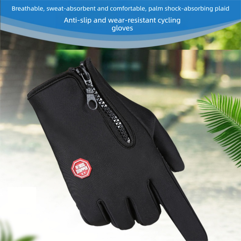 Blue L size Winter Outdoor Cycling Gloves - Touch Screen Compatible Windproof Waterproof Non-Slip Palm Thermal Fleece Gloves for Cycling, Skiing, Hiking and Sports