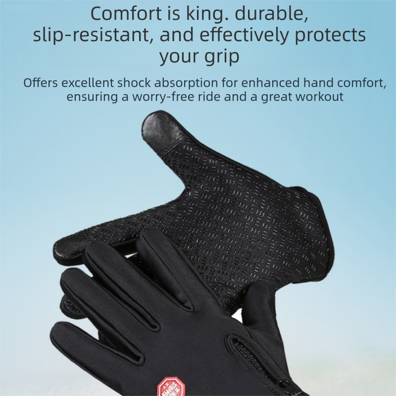 Blue L size Winter Outdoor Cycling Gloves - Touch Screen Compatible Windproof Waterproof Non-Slip Palm Thermal Fleece Gloves for Cycling, Skiing, Hiking and Sports