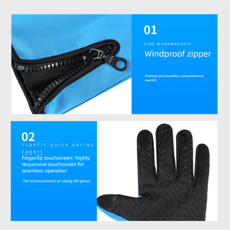 Blue XL size Winter Outdoor Cycling Gloves - Touch Screen Compatible Windproof Waterproof Non-Slip Palm Thermal Fleece Gloves for Cycling, Skiing, Hiking and Sports