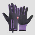 Purple XL size Winter Outdoor Cycling Gloves - Touch Screen Compatible Windproof Waterproof Non-Slip Palm Thermal Fleece Gloves for Cycling, Skiing, Hiking and Sports