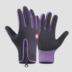 Purple XL size Winter Outdoor Cycling Gloves - Touch Screen Compatible Windproof Waterproof Non-Slip Palm Thermal Fleece Gloves for Cycling, Skiing, Hiking and Sports