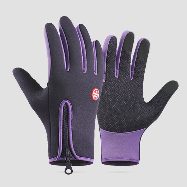 Purple XL size Winter Outdoor Cycling Gloves - Touch Screen Compatible Windproof Waterproof Non-Slip Palm Thermal Fleece Gloves for Cycling, Skiing, Hiking and Sports